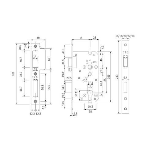 جسم قفل باب الترباس الميت 